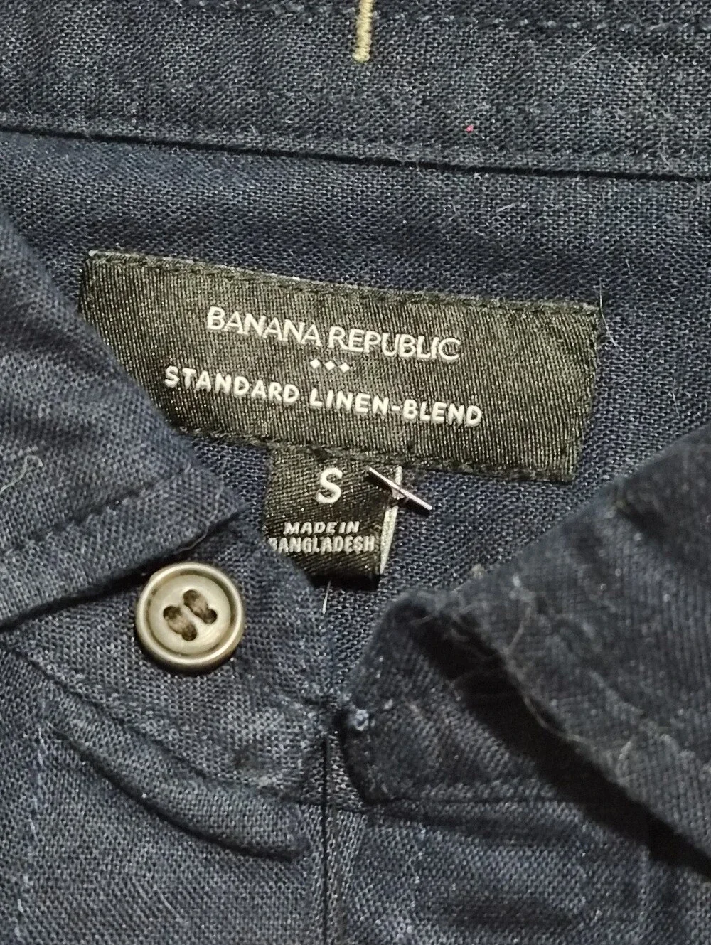 Banana Republic Standard Linen Blend Short Sleeve Shirt Navy Men’s Small NWT